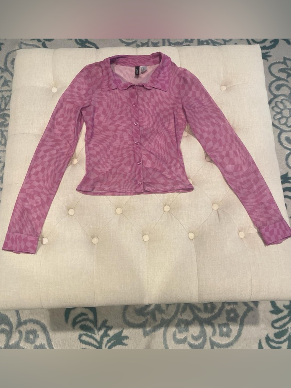 Pink Patterned Long-Sleeve Button-Up Top